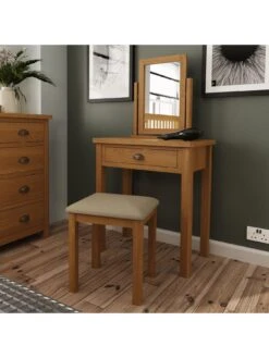 K-Interiors Shelton Part Assembled Solid Wood Dressing Table, Stool And Mirror Set -FurniHaven Shop UR7M9 SQ6 0000000138 RUSTIC OAK SLd2