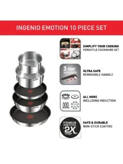 Tefal Ingenio Emotion 10pc Removable Handle, Stackable Induction Pan Set L897SA74 -FurniHaven Shop UR8NU SQ3 0000000099 N A SLd1