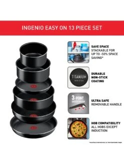 Tefal Ingenio Easy Cook 13pc Removable Handle, Stackable Pan Set L1549023 -FurniHaven Shop URAPF SQ3 0000000004 BLACK SLd1