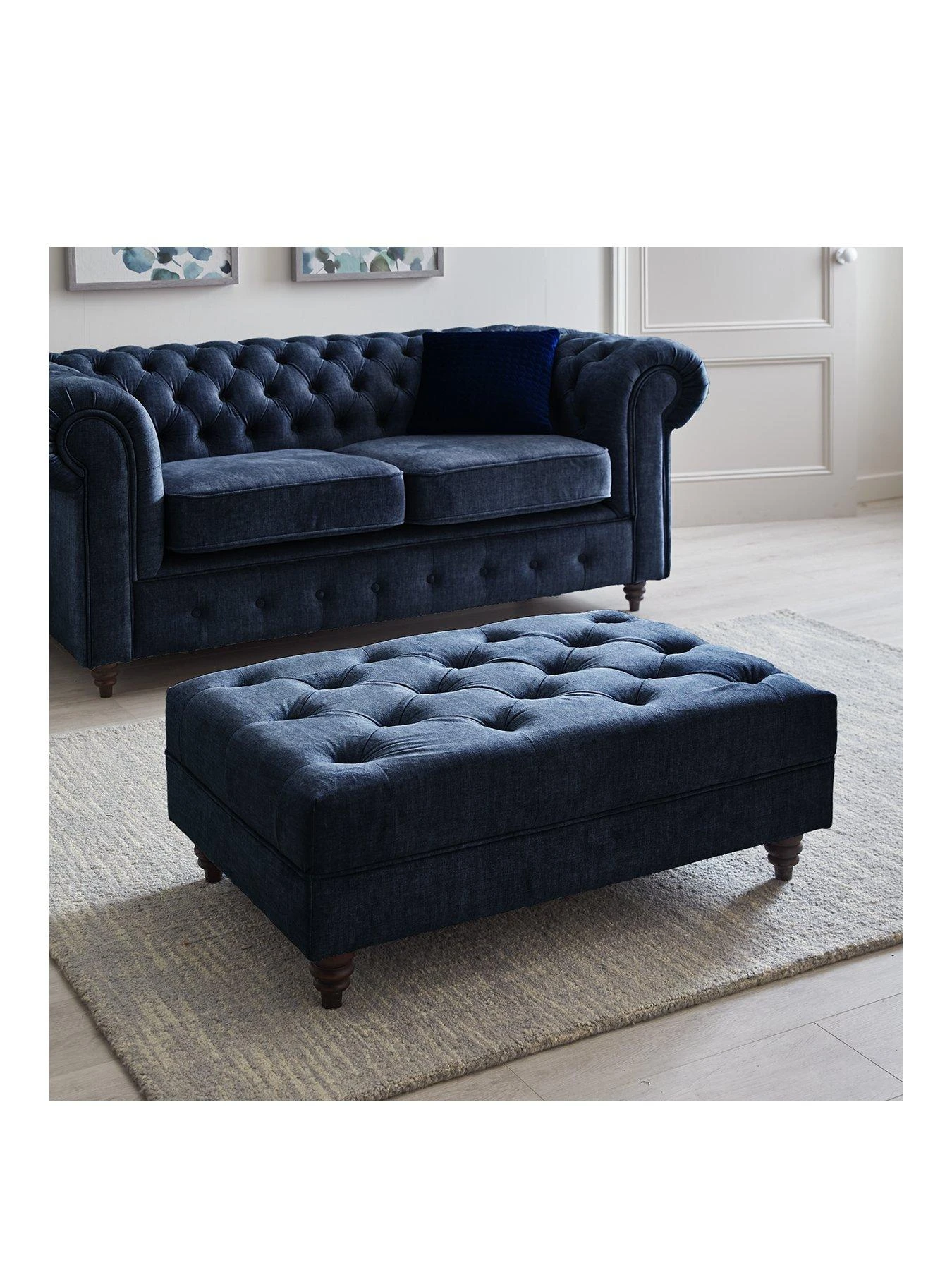 Very Home Laura Chesterfield Fabric Footstool - Navy - FSC® Certified 3 Very Home Laura Chesterfield Fabric Footstool - Navy - FSC® Certified