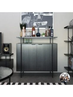 Queer Eye Wainwright Bar Cabinet -FurniHaven Shop UTFC9 SQ3 0000014812 BLACK OAK SLd