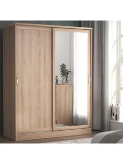 Very Home Camberley 2 Door Mirrored Sliding Wardrobe -FurniHaven Shop UVDAL SQ4 0000000214 LIGHT OAK SLd