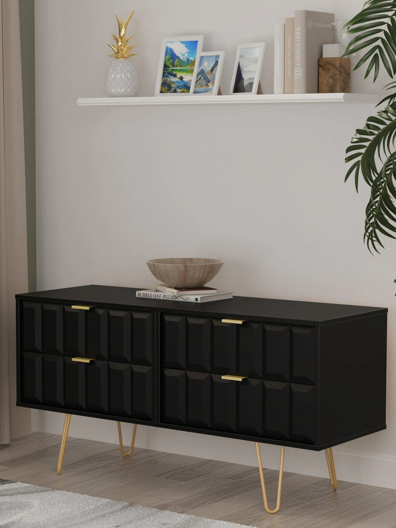 SWIFT Cube Ready Assembled 4 Drawer Low TV Unit - Fits Up To To 50 Inch TV - Black - FSC® Certified 3 SWIFT Cube Ready Assembled 4 Drawer Low TV Unit - Fits Up To To 50 Inch TV - Black - FSC® Certified