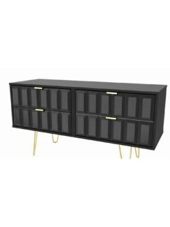 SWIFT Cube Ready Assembled 4 Drawer Low TV Unit - Fits Up To To 50 Inch TV - Black - FSC® Certified 10 SWIFT Cube Ready Assembled 4 Drawer Low TV Unit - Fits Up To To 50 Inch TV - Black - FSC® Certified -FurniHaven Shop UY6AV SQ4 0000000004 BLACK SLd