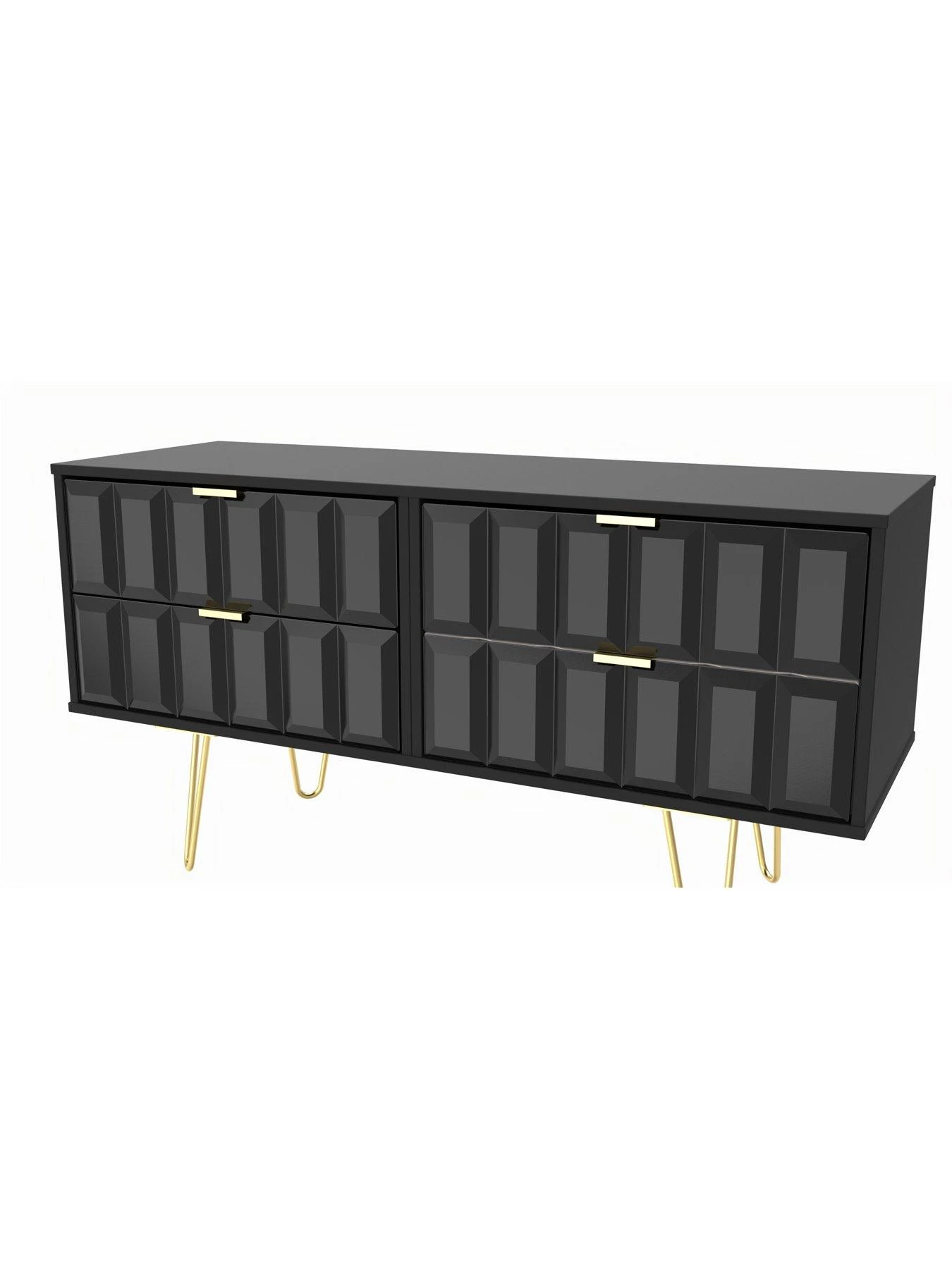 SWIFT Cube Ready Assembled 4 Drawer Low TV Unit - Fits Up To To 50 Inch TV - Black - FSC® Certified 5 SWIFT Cube Ready Assembled 4 Drawer Low TV Unit - Fits Up To To 50 Inch TV - Black - FSC® Certified - Image 3