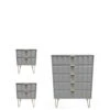SWIFT Cube 3 Piece Ready Assembled Package - 5 Drawer Chest And 2 Bedside Chests - FSC® Certified -FurniHaven Shop UY6HV SQ1 0000000005 GREY SLf