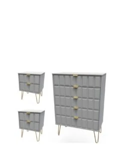 SWIFT Cube 3 Piece Ready Assembled Package - 5 Drawer Chest And 2 Bedside Chests - FSC® Certified -FurniHaven Shop UY6HV SQ3 0000000005 GREY SLa