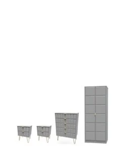 SWIFT Cube 4 Piece Ready Assembled Package - 2 Door Wardrobe, 5 Drawer Chest And 2 Bedside Chests - FSC® Certified -FurniHaven Shop UY6HW SQ3 0000000005 GREY SLa
