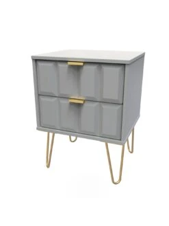 SWIFT Cube 4 Piece Ready Assembled Package - 2 Door Wardrobe, 5 Drawer Chest And 2 Bedside Chests - FSC® Certified -FurniHaven Shop UY6HW SQ4 0000000005 GREY SLd