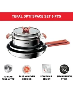 Tefal Optispace 6 Piece Set Austral -FurniHaven Shop V63JX SQ3 0000000166 STAINLESS STEEL SLd1