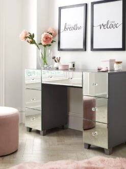 Very Home Bellagio  7 Drawer Dressing Table With Mirrored Fronts - Grey Or White - FSC® Certified