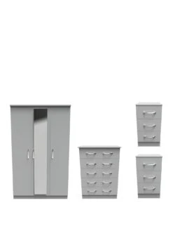 SWIFT Elton Part Assembled 3 Piece Package - 3 Door Mirrored Wardrobe, 5 Drawer Chest And 2 Bedside Chests - FSC® Certified -FurniHaven Shop V7QNM SQ3 0000000005 GREY SLa