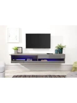 GFW Galicia 150 Cm Floating Wall TV Unit With LED Lights - Fits Up To 65 Inch TV - Grey