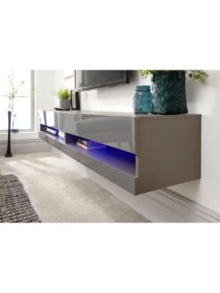 GFW Galicia 150 Cm Floating Wall TV Unit With LED Lights - Fits Up To 65 Inch TV - Grey -FurniHaven Shop V7Y7H SQ3 0000000005 GREY SLd