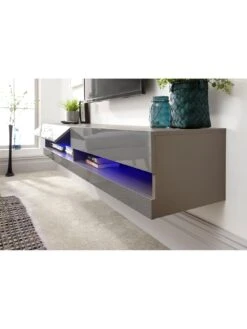 GFW Galicia 150 Cm Floating Wall TV Unit With LED Lights - Fits Up To 65 Inch TV - Grey -FurniHaven Shop V7Y7H SQ4 0000000005 GREY SLd1