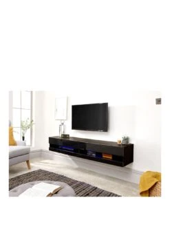 GFW Galicia 180 Cm Floating Wall TV Unit With LED Lights - Fits Up To 80 Inch TV - Black