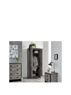 GFW Boston 3 Piece Package - 2 Door Wardrobe, 4 Drawer Chest, Bedside Chest - Grey -FurniHaven Shop V84GX SQ3 0000000005 GREY SLa