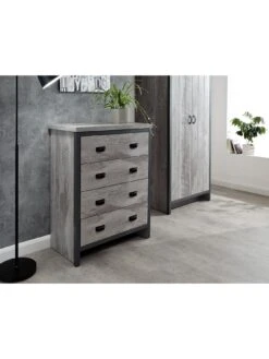 GFW Boston 3 Piece Package - 2 Door Wardrobe, 4 Drawer Chest, Bedside Chest - Grey -FurniHaven Shop V84GX SQ4 0000000005 GREY SLd