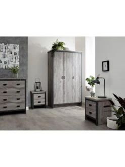 GFW Boston 4 Piece Package - 3 Door Wardrobe, 4 Drawer Chest, 2 Bedside Chests - Grey -FurniHaven Shop V84GY SQ2 0000000005 GREY RSr