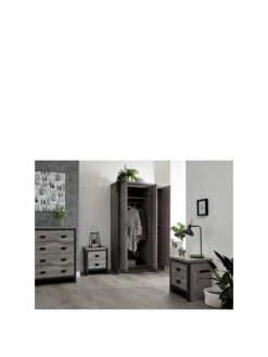 GFW Boston 4 Piece Package - 3 Door Wardrobe, 4 Drawer Chest, 2 Bedside Chests - Grey -FurniHaven Shop V84GY SQ3 0000000005 GREY SLa