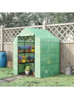 OutSunny 2-Tier Walk In Garden Greenhouse With Polytunnel Steeple -FurniHaven Shop V8BJR SQ2 0000000099 N A SLd