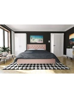 Dorel Home Thea Double Linen Bed -FurniHaven Shop V9D22 SQ2 0000000063 PINK RSr