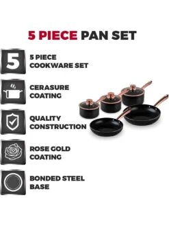 Tower Linear 5 Piece Saucepan Set Rose Gold And Black -FurniHaven Shop V9ZK6 SQ2 0000000932 ROSE GOLD SLd