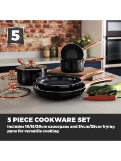 Tower Linear 5 Piece Saucepan Set Rose Gold And Black -FurniHaven Shop V9ZK6 SQ5 0000000932 ROSE GOLD SLd3