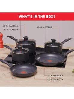 Tefal Induction 5 Piece Set (16cm 18cm 20cm Saucepans 22cm & 26cm Frying Pan) -FurniHaven Shop VA0EN SQ2 0000000004 BLACK SLd