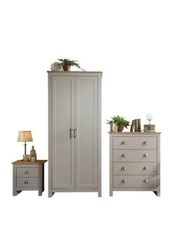 GFW Lancaster 3 Piece Package - 2 Door Wardrobe, 4 Drawer Chest And A Bedside Chest -FurniHaven Shop VB13L SQ2 0000000005 GREY SLf
