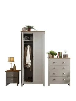 GFW Lancaster 3 Piece Package - 2 Door Wardrobe, 4 Drawer Chest And A Bedside Chest -FurniHaven Shop VB13L SQ3 0000000005 GREY SLa