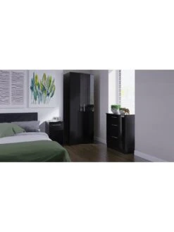 SWIFT Montreal Gloss 3 piece Ready Assembled Package – 2 Door Wardrobe, 3 Drawer Chest And 1 Drawer Bedside Table - Black -FurniHaven Shop VBTTB SQ2 0000000004 BLACK RSr