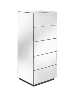 Valour Ready Assembled Mirrored 5 Drawer Tallboy -FurniHaven Shop VBYSN SQ3 0000014410 GREY MIRROR SLa