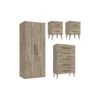One Call Tuscany Ready Assembled 4 Piece Package - 2 Door Wardrobe, 5 Drawer Chest And 2 Bedside Chests -FurniHaven Shop VFRGY SQ1 0000000006 OAK RSr