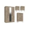 One Call Tuscany Part Assembled 3 Piece Package - 3 Door Mirrored Wardrobe, 5 Drawer Chest And 2 Bedside Chests -FurniHaven Shop VFRGZ SQ1 0000000006 OAK RSr
