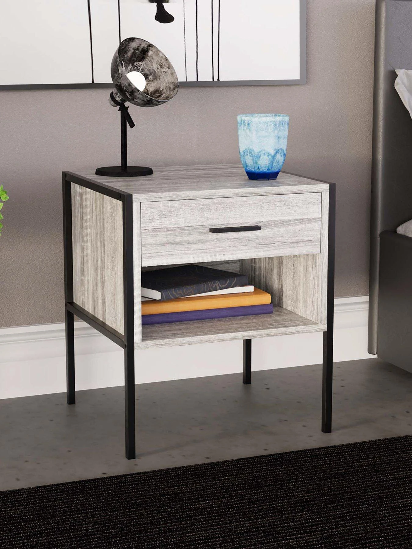 Vida Designs Brooklyn 1 Drawer Bedside Chest - Grey Oak 3 Vida Designs Brooklyn 1 Drawer Bedside Chest - Grey Oak