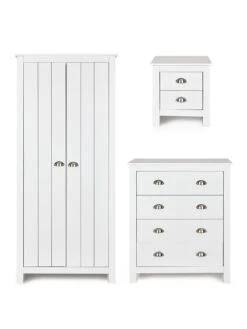 Very Home Atlanta 3 Piece Package - 2 Door Wardrobe, 4 Drawer Chest And 2 Drawer Bedside Chest - White -FurniHaven Shop VIC8L SQ2 0000000013 WHITE SLf
