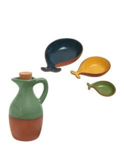 Dexam Sintra Glazed Terracotta Oil Drizzler And Tapas Dishes Set – Green