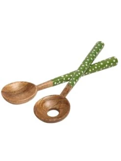 Dexam Sintra Mango Wood Spotted Salad Bowl And Serving Spoons Set In Green -FurniHaven Shop VJETI SQ3 0000000088 NO COLOR SLd1