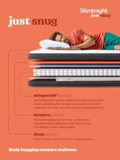 Silentnight Just Sleep Snug Memory 1000 Pocket Mattress -FurniHaven Shop VJL2M SQ7 0000000013 WHITE DGy