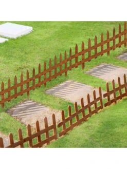 OutSunny Pack Of 12 Wooden Border Fences for Lawn Or Border - Brown -FurniHaven Shop VJO5A SQ2 0000000099 N A SLd