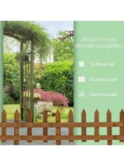 OutSunny Pack Of 12 Wooden Border Fences for Lawn Or Border - Brown -FurniHaven Shop VJO5A SQ6 0000000099 N A SLd4