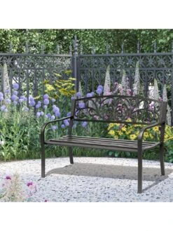 OutSunny 2-Seater Steel Garden Bench - Black