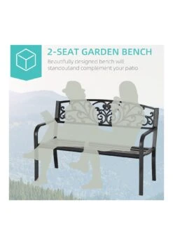 OutSunny 2-Seater Steel Garden Bench - Black -FurniHaven Shop VJO6U SQ3 0000000099 N A SLa