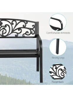 OutSunny 2-Seater Steel Garden Bench - Black -FurniHaven Shop VJO6U SQ4 0000000099 N A SLd