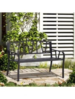 OutSunny 2-Seater Garden Bench Metal Loveseat With Decorative Backrest And Ergonomic Armrest