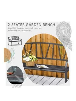 OutSunny 2-Seater Garden Bench Metal Loveseat With Decorative Backrest And Ergonomic Armrest -FurniHaven Shop VJO71 SQ3 0000000099 N A SLa