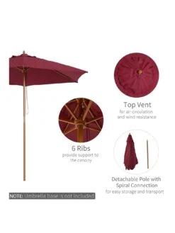 OutSunny 2.5m Wooden Garden Parasol Umbrella - Red Wine -FurniHaven Shop VJO78 SQ3 0000000099 N A SLa