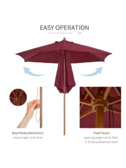 OutSunny 2.5m Wooden Garden Parasol Umbrella - Red Wine -FurniHaven Shop VJO78 SQ4 0000000099 N A SLd