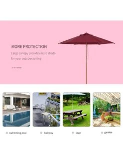 OutSunny 2.5m Wooden Garden Parasol Umbrella - Red Wine -FurniHaven Shop VJO78 SQ5 0000000099 N A SLd1